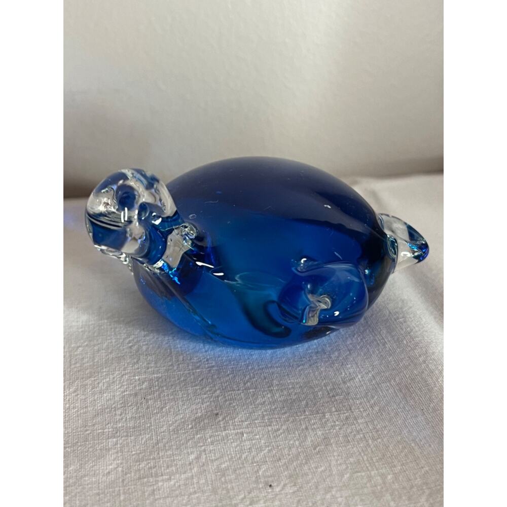 Clear And Blue Glass Sea Turtle Figurine 2.77"x2.77"